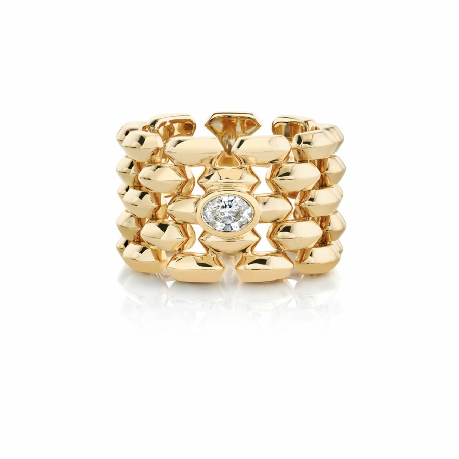 Ready To Ship Lizzie Mandler | Five Row Cleo Ring With Oval Diamond Yellow Gold / White Diamond