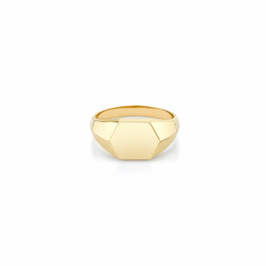 Ready To Ship Lizzie Mandler | Hex Knife Edge Signet Ring Yellow Gold