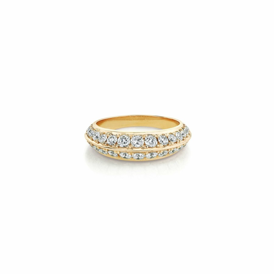 Ready To Ship Lizzie Mandler | Double-Sided Pave Crescent Ring Yellow Gold / White Diamond