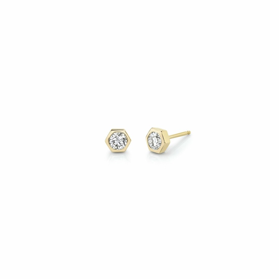 Ready To Ship Lizzie Mandler | Single Mini Round Diamond Bezel Solitaire Stud Yellow Gold