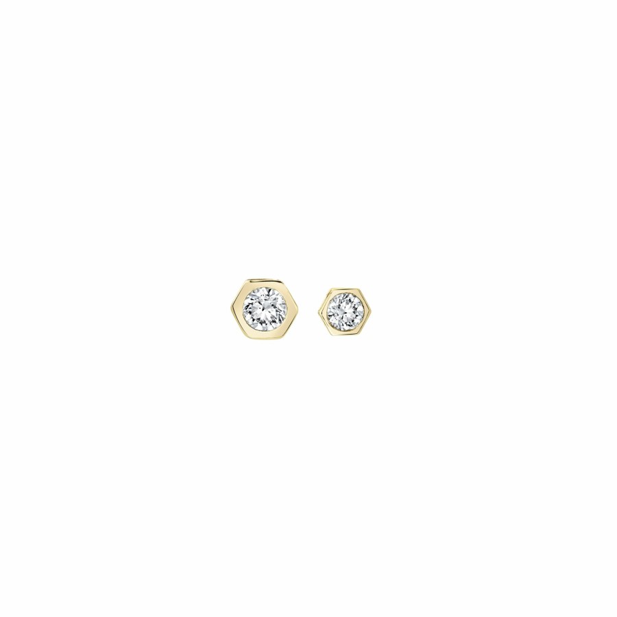 Ready To Ship Lizzie Mandler | Single Mini Round Diamond Bezel Solitaire Stud Yellow Gold