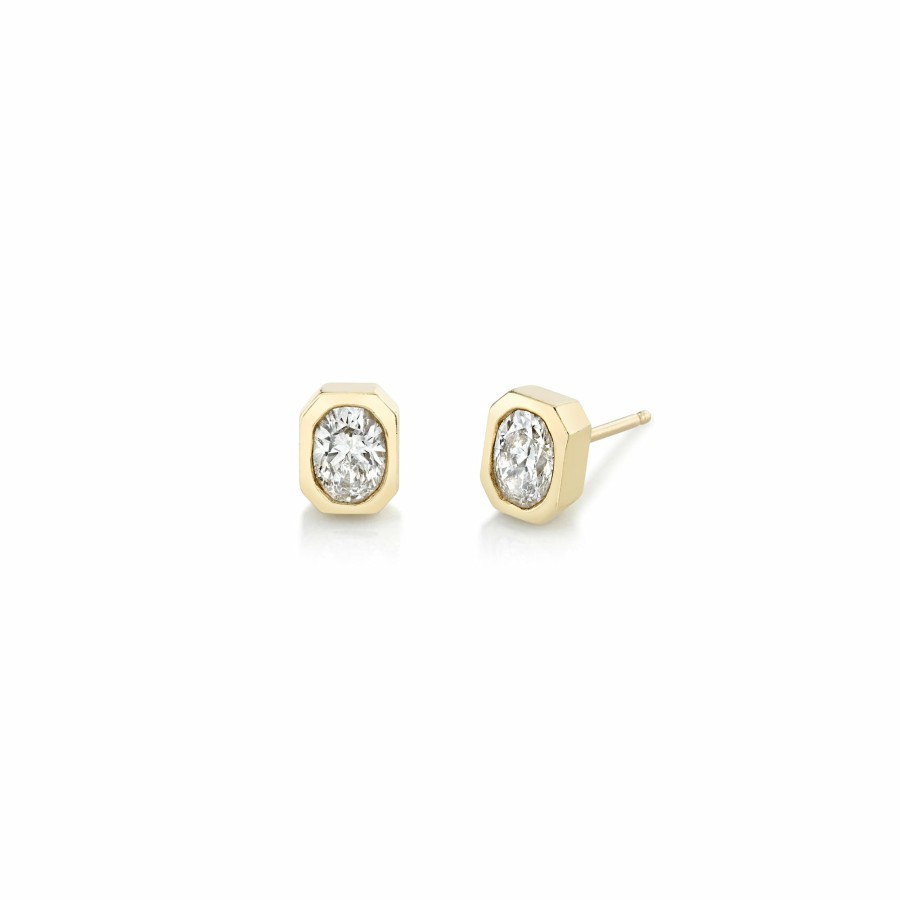 Ready To Ship Lizzie Mandler | Single Oval Diamond Bezel Solitaire Stud Yellow Gold