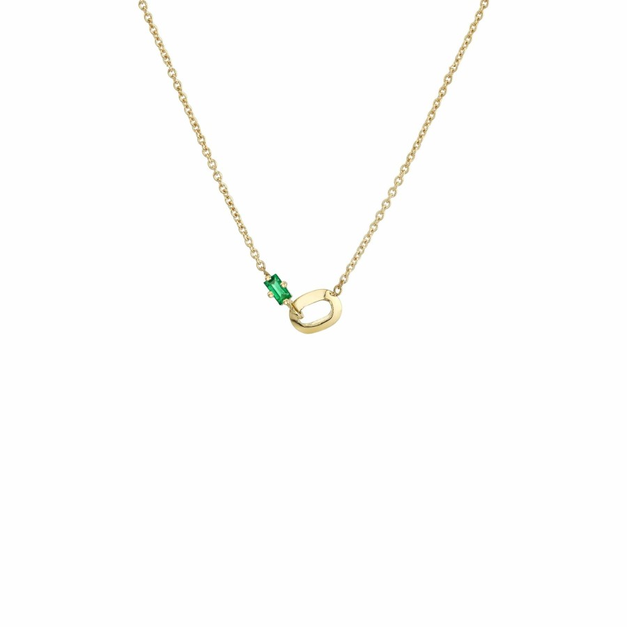 Ready To Ship Lizzie Mandler | Xs Link And Emerald Baguette Necklace Yellow Gold