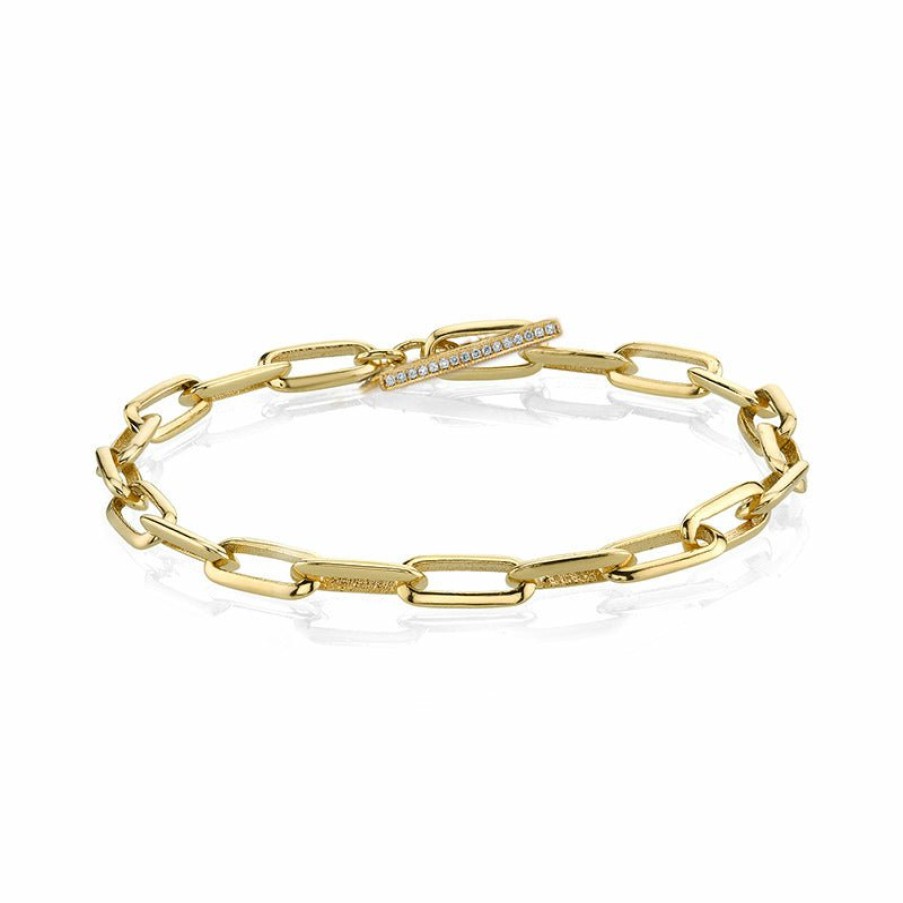 Bracelets Lizzie Mandler | Knife Edge Oval Link Chain Bracelet With Diamond Toggle