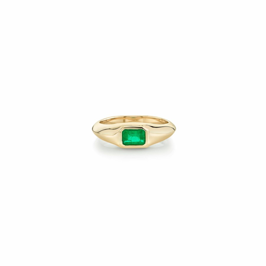 Rings Lizzie Mandler | Emerald Signet Knife Edge Pinky Ring