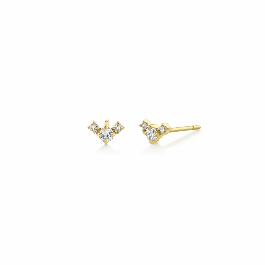 Earrings Lizzie Mandler | Eclat Triple Diamond V Stud