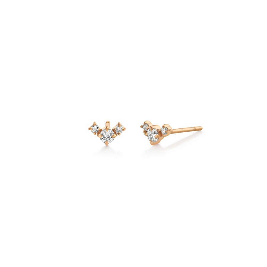 Earrings Lizzie Mandler | Eclat Triple Diamond V Stud