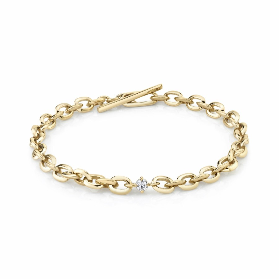 Ready To Ship Lizzie Mandler | Xs Knife Edge Oval Link Bracelet With Diamond Center Yellow Goldmm