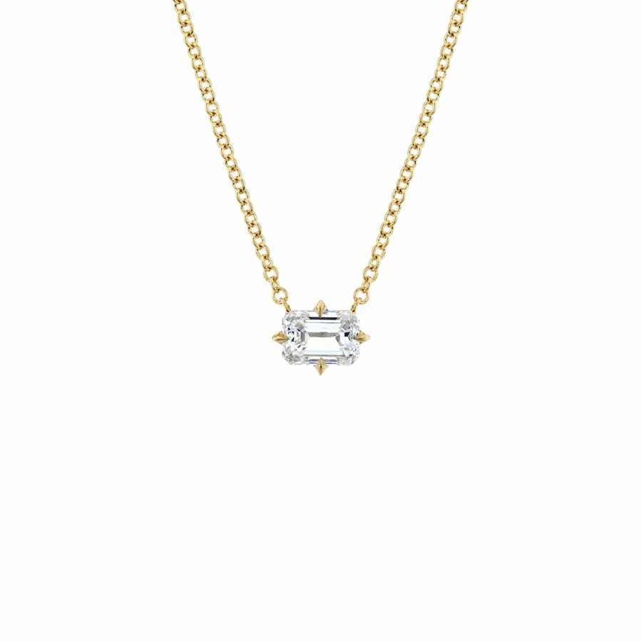 Ready To Ship Lizzie Mandler | Prong Set Emerald Cut Diamond Necklace Yellow Gold / White Diamond