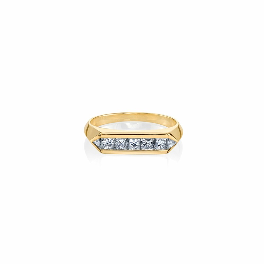 Ready To Ship Lizzie Mandler | Trillion And Princess Wide Chevron Band Yellow Gold