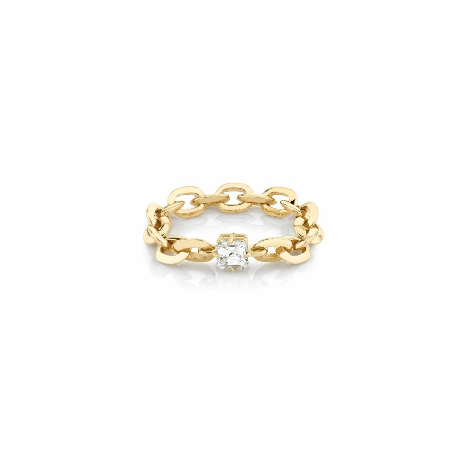 Ready To Ship Lizzie Mandler | Xs Knife Edge Oval Link Ring With Fancy Diamond Center