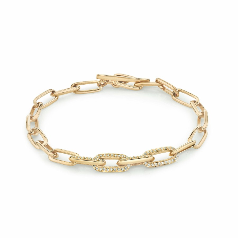 Bracelets Lizzie Mandler | Knife Edge Oval Link Chain Bracelet With Four Half-Pave Links