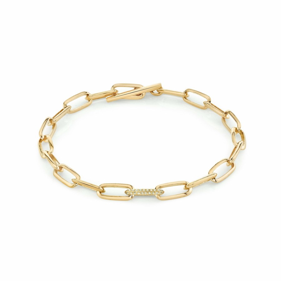 Bracelets Lizzie Mandler | Knife Edge Oval Link Chain Bracelet With Single Pave Link